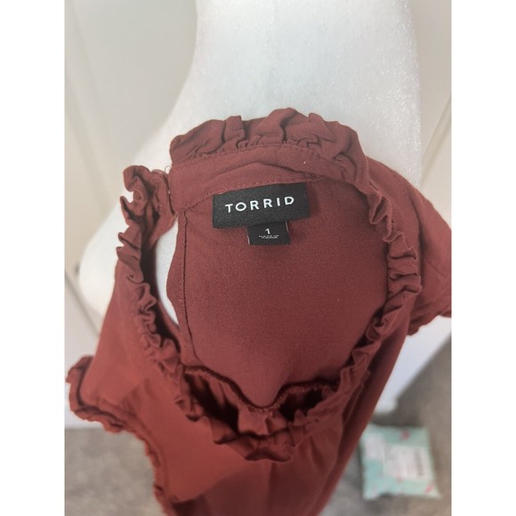 Torrid Women’s Size 1X Rayon Twill Ruffle Trim Mock Neck Tank - Picture 8 of 9